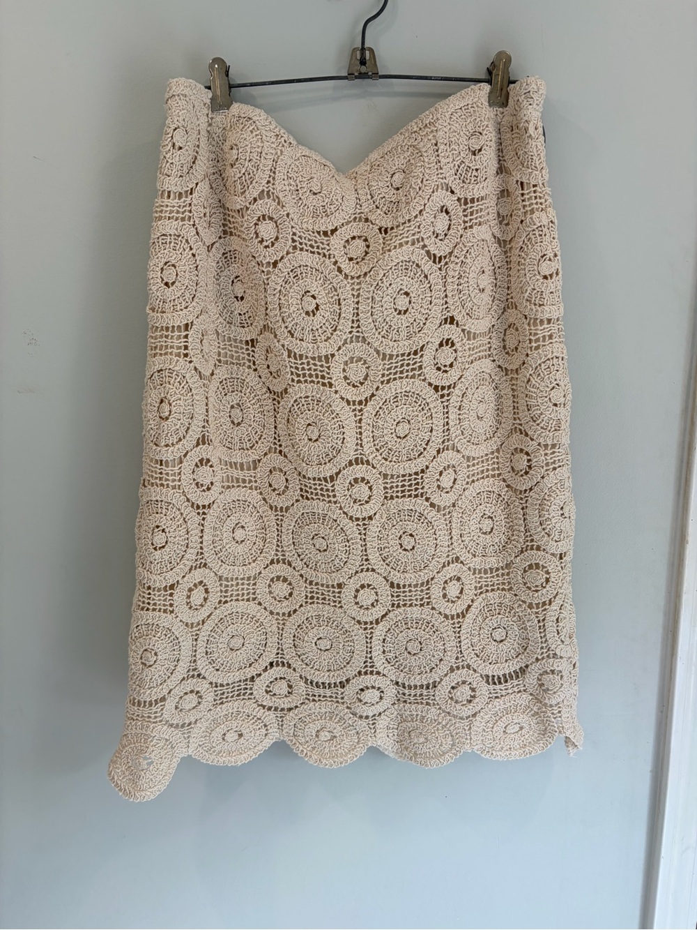Boho Crochet Lace Circle Skirt Cream Cottagecore with Elastic Waist size L